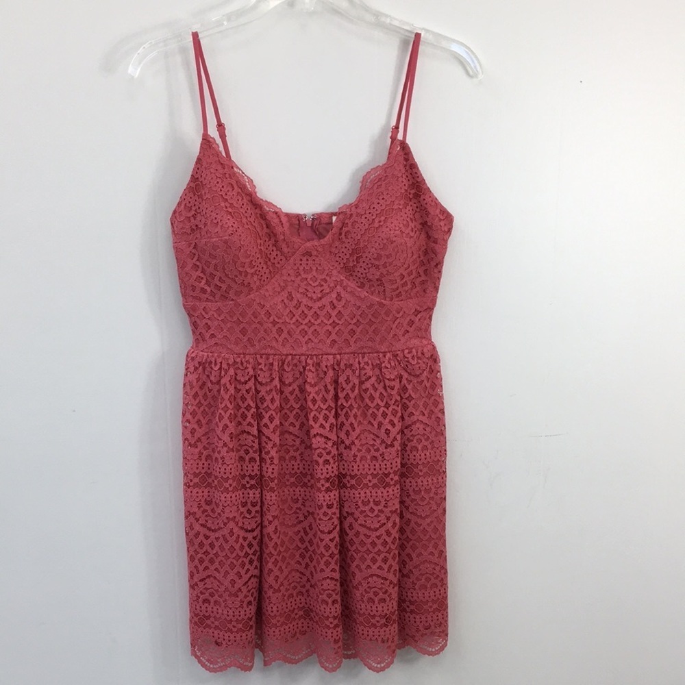 Jun & Ivy Spaghetti Strap Hot Pink Lacy Sleeveless Mini Dress Size XS EXCELLENT